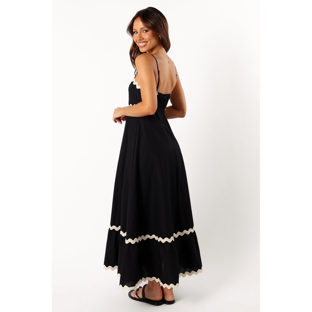 Petal and Pup Yana Maxi Dress Black Cream Strappy Scalloped Trim Vacation - Picture 3 of 7